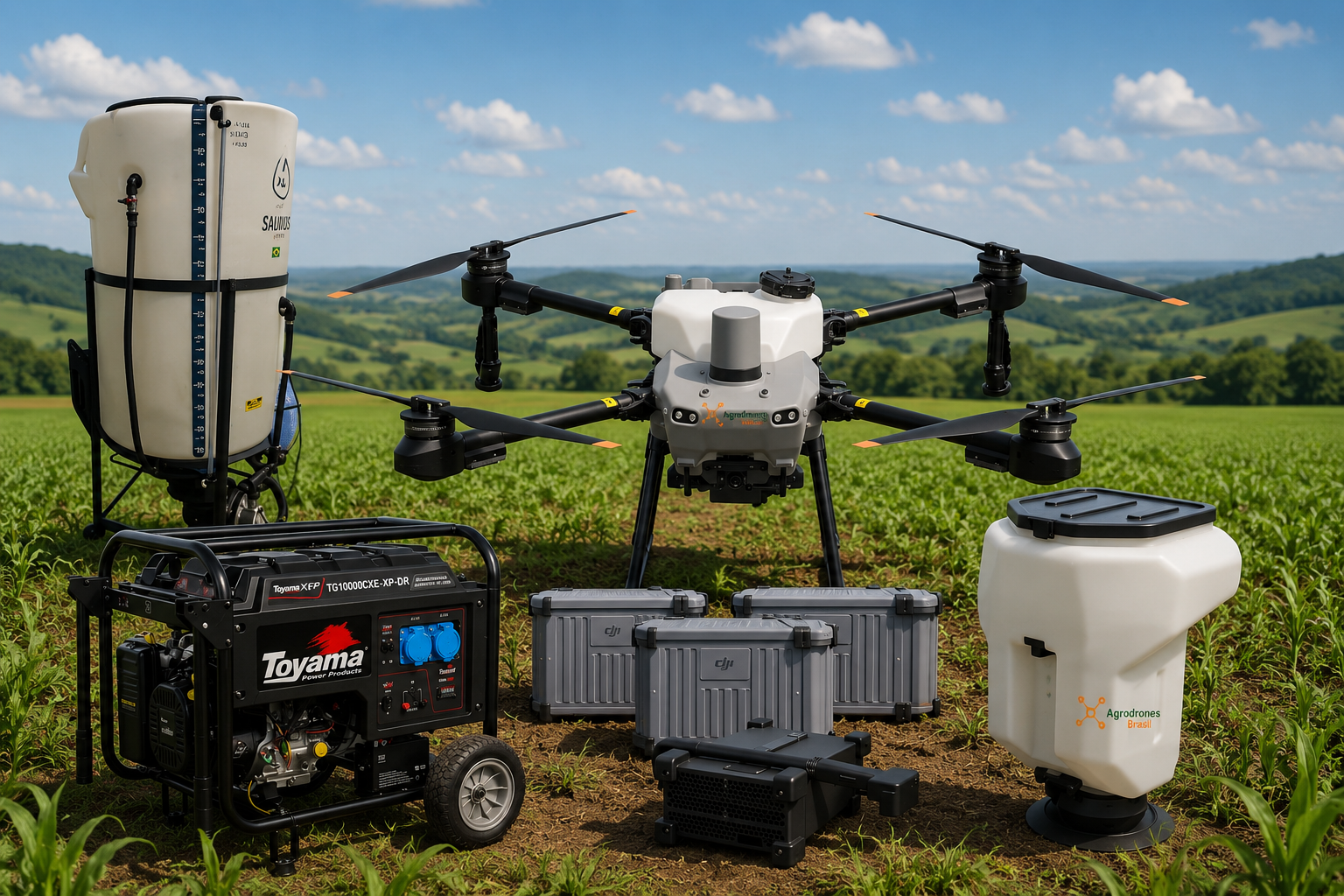 Kit DJI Agras T25 + Baterias + Gerador Toyama + Carregador + Dispersor + Misturador 170L